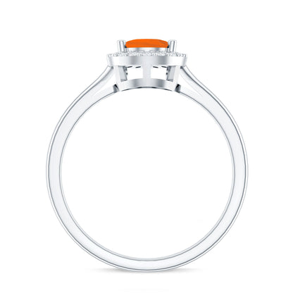 0.6 Carat Teardrop Fire Opal Ring with Diamond Halo