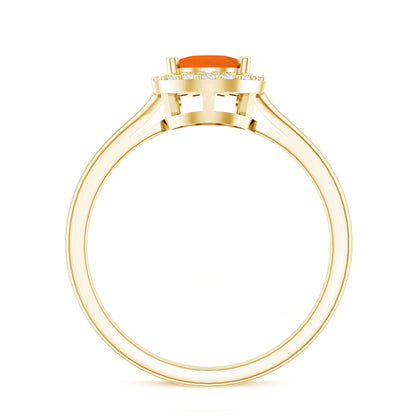 0.6 Carat Teardrop Fire Opal Ring with Diamond Halo