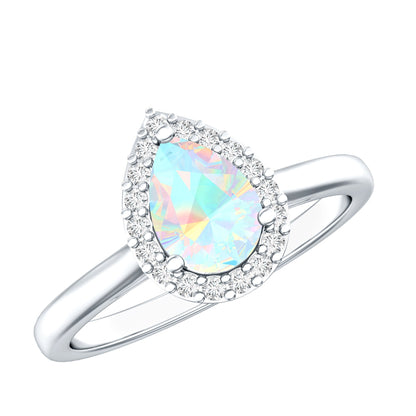 Certified Real 5X7 mm Ethiopian Opal Engagement Ring with Diamond Halo