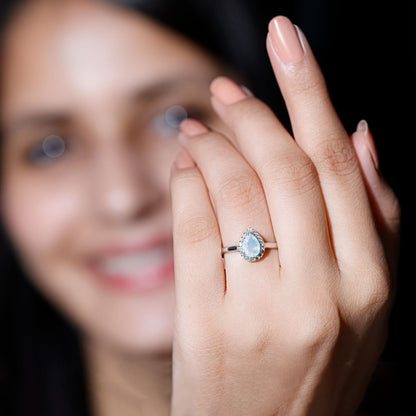 Certified Real 5X7 mm Ethiopian Opal Engagement Ring with Diamond Halo