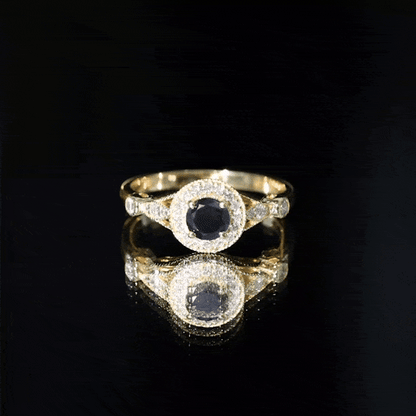 Vintage Inspired 0.8 Carat Lab Grown Black and White Diamond Engagement Ring with Halo