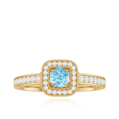 Vintage Looking Aquamarine and Diamond Halo Engagement Ring for Women