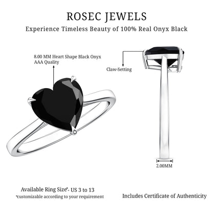 Solitaire Black Onyx Heart Promise Ring for Women