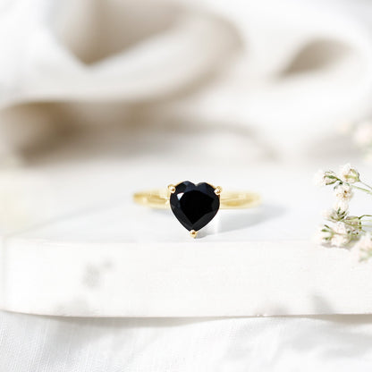Solitaire Black Onyx Heart Promise Ring for Women