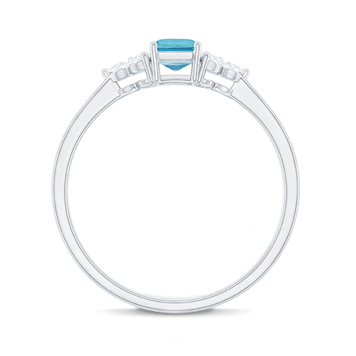 Aquamarine Emerald Cut Engagement Ring with Diamond Trio