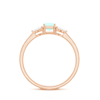 Certified Real Ethiopian Rainbow Opal Emerald Cut Engagement Ring with Diamond Trio