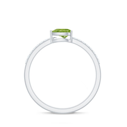 Natural 1 Carat Pear Shape Peridot Engagement Ring with Diamond