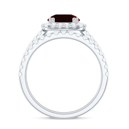 Natural Garnet Diamond Engagement Ring with Wedding Band