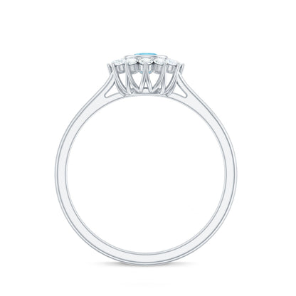 Real Round Aquamarine and Diamond Halo Promise Ring