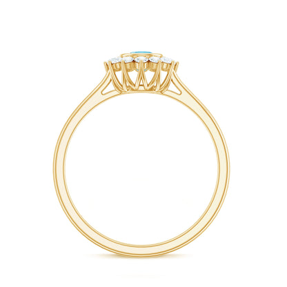 Real Round Aquamarine and Diamond Halo Promise Ring
