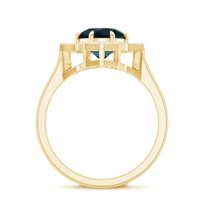 Round Cut London Blue Topaz Cocktail Halo Ring with Diamonds