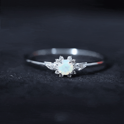 Real Ethiopian Rainbow Opal Diamond Promise Ring with Certificate