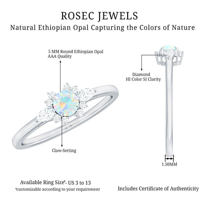 Real Ethiopian Rainbow Opal Diamond Promise Ring with Certificate