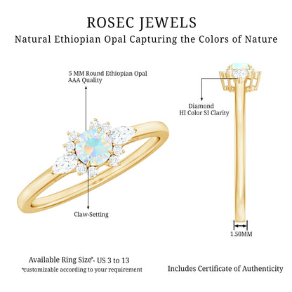 Real Ethiopian Rainbow Opal Diamond Promise Ring with Certificate
