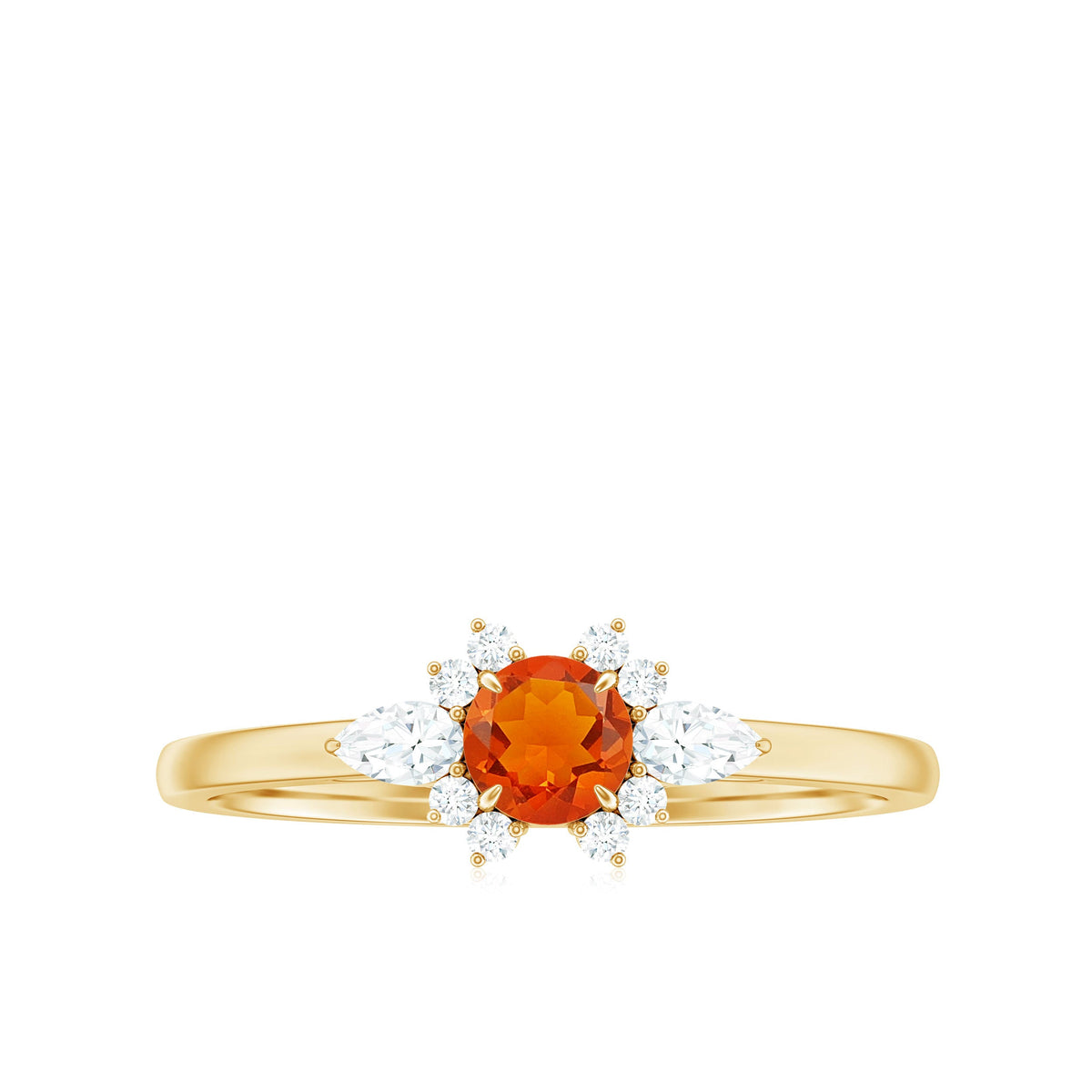 Claw Set Round Fire Opal and Diamond Promise Ring