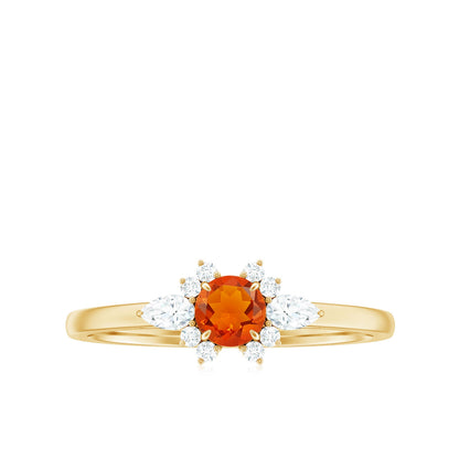 Claw Set Round Fire Opal and Diamond Promise Ring