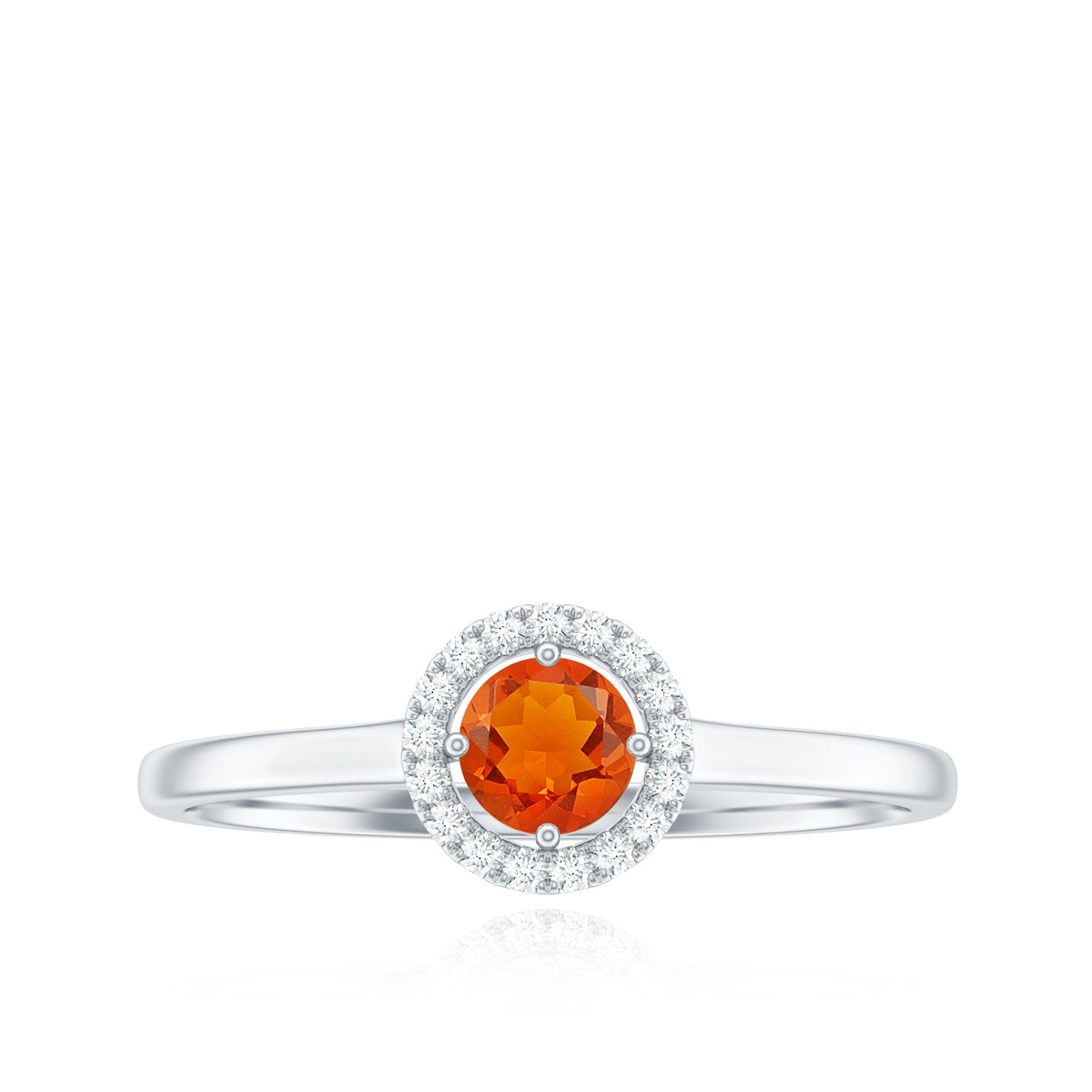 Natural Fire Opal Promise Ring with Diamond Halo
