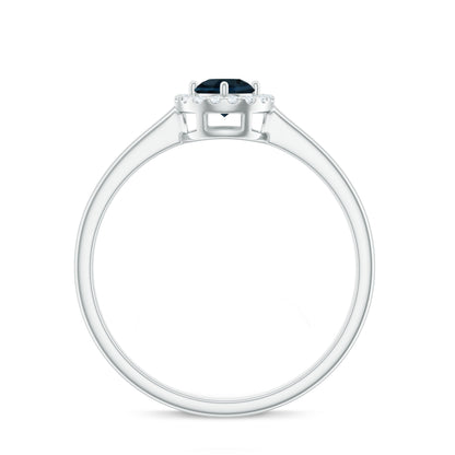 0.6 Carat London Blue Topaz Promise Ring with Diamond Halo