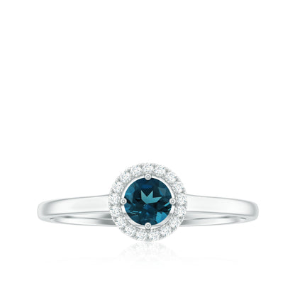 0.6 Carat London Blue Topaz Promise Ring with Diamond Halo