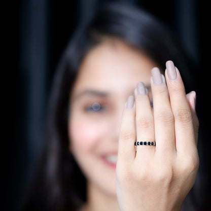 Certified Round Black Spinel Eternity Wedding Band