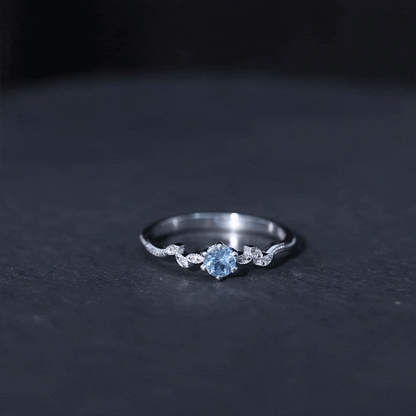 Round Aquamarine Diamond Nature Inspired Promise Ring