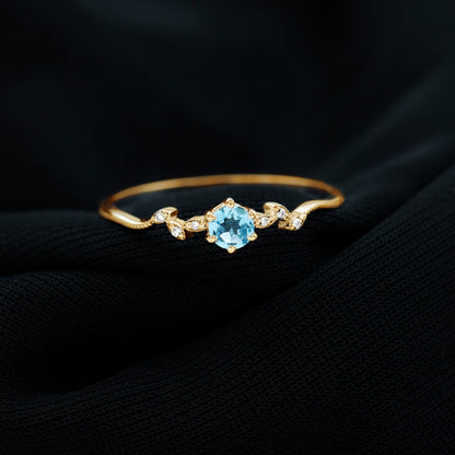 Round Aquamarine Diamond Nature Inspired Promise Ring