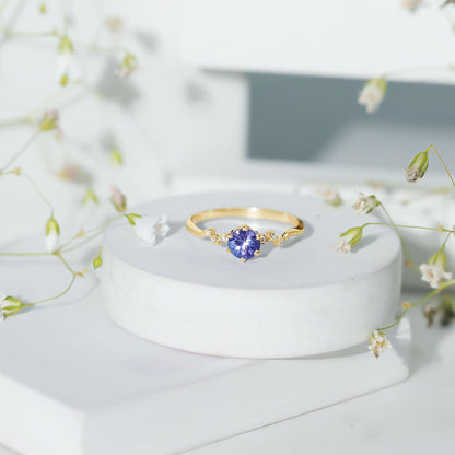 Real Tanzanite and Diamond Promise Ring