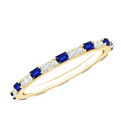 Certified Baguette Lab Blue Sapphire Eternity Ring with Diamond