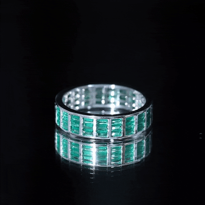 Baguette Cut Lab Grown Emerald 3 Row Eternity Band