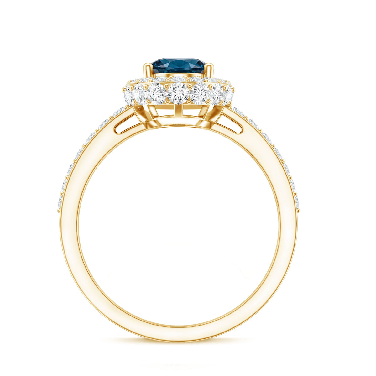 Genuine London Blue Topaz Classic Engagement Ring with Moissanite Halo