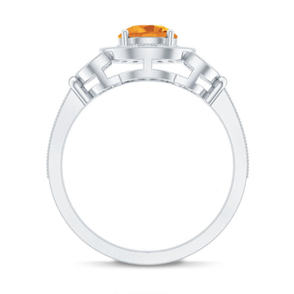 Vintage Style 1.2 Carat Citrine Engagement Ring with Diamond Halo
