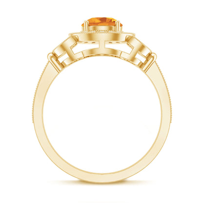 Vintage Style 1.2 Carat Citrine Engagement Ring with Diamond Halo
