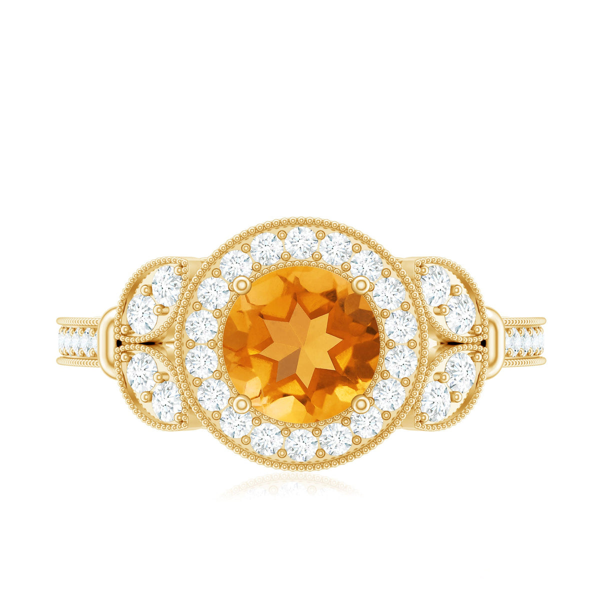 Vintage Style 1.2 Carat Citrine Engagement Ring with Diamond Halo