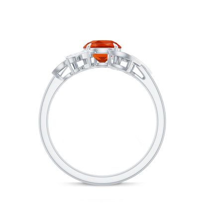 0.7 Carat Fire Opal Flower Engagement Ring with Diamond