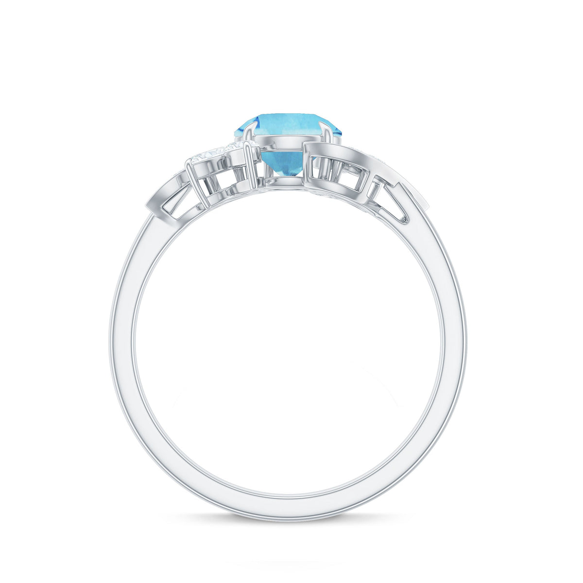 Genuine 0.8 Carat Aquamarine and Diamond Flower Engagement Ring