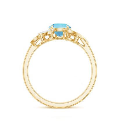 Genuine 0.8 Carat Aquamarine and Diamond Flower Engagement Ring