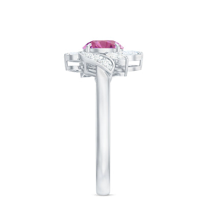 1.2 Carat Pink Tourmaline Flower Engagement Ring with Diamond