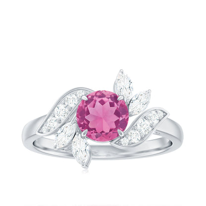 1.2 Carat Pink Tourmaline Flower Engagement Ring with Diamond