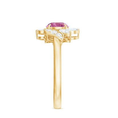 1.2 Carat Pink Tourmaline Flower Engagement Ring with Diamond