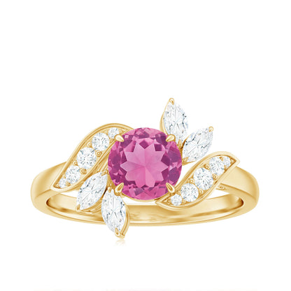 1.2 Carat Pink Tourmaline Flower Engagement Ring with Diamond