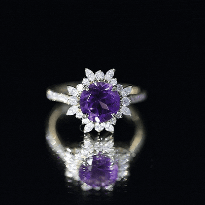 Natural 2 Carat Amethyst Statement Engagement Ring with Moissanite Halo