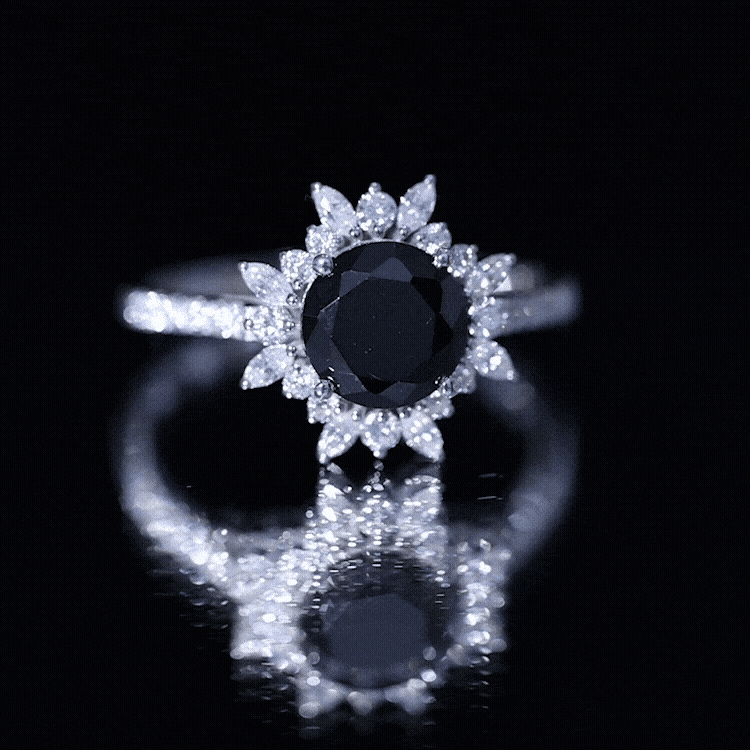Certified 2 Carat Lab Grown Black Diamond Halo Engagement Ring For Women