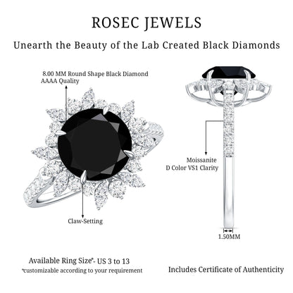 Certified 2 Carat Lab Grown Black Diamond Halo Engagement Ring For Women