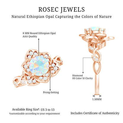 2 Carat Natural Ethiopian Opal Flower Engagement Ring with Diamond