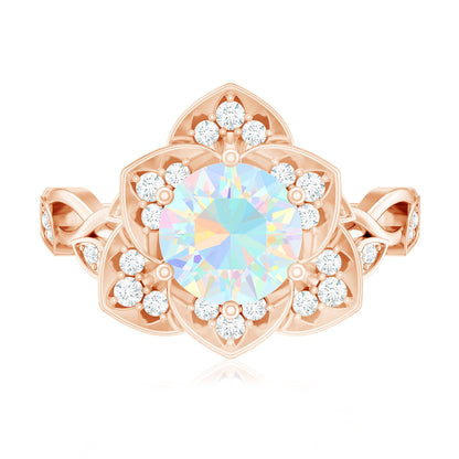 2 Carat Natural Ethiopian Opal Flower Engagement Ring with Diamond