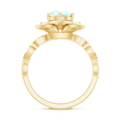 2 Carat Natural Ethiopian Opal Flower Engagement Ring with Diamond