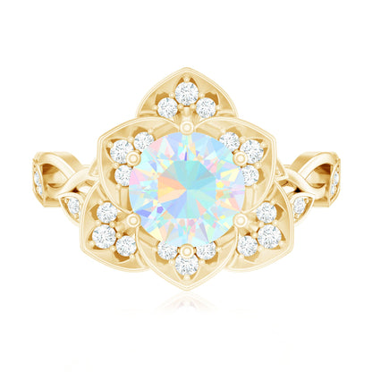 2 Carat Natural Ethiopian Opal Flower Engagement Ring with Diamond