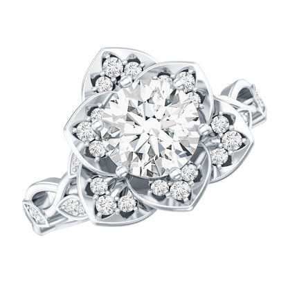 Nature Inspired Moissanite Flower Engagement Ring with Certificate