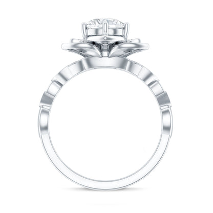 Nature Inspired Moissanite Flower Engagement Ring with Certificate