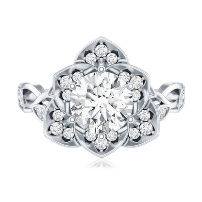 Nature Inspired Moissanite Flower Engagement Ring with Certificate
